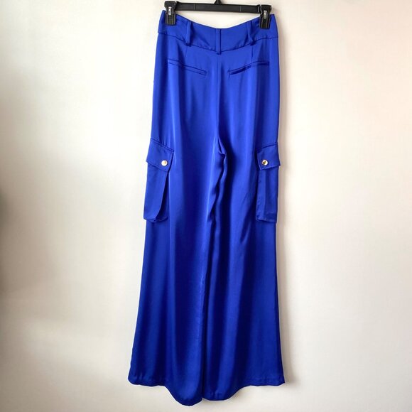 Ramy Brook Rumer Satin Cargo Pants‎ Womens Size 2 Cabana Blue High Waist Pleated - Picture 5 of 9